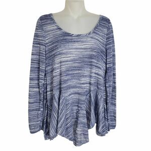 Entro Women Top Small Blue Space Dye Marled Long Sleeve Asymmetrical Scoop Neck